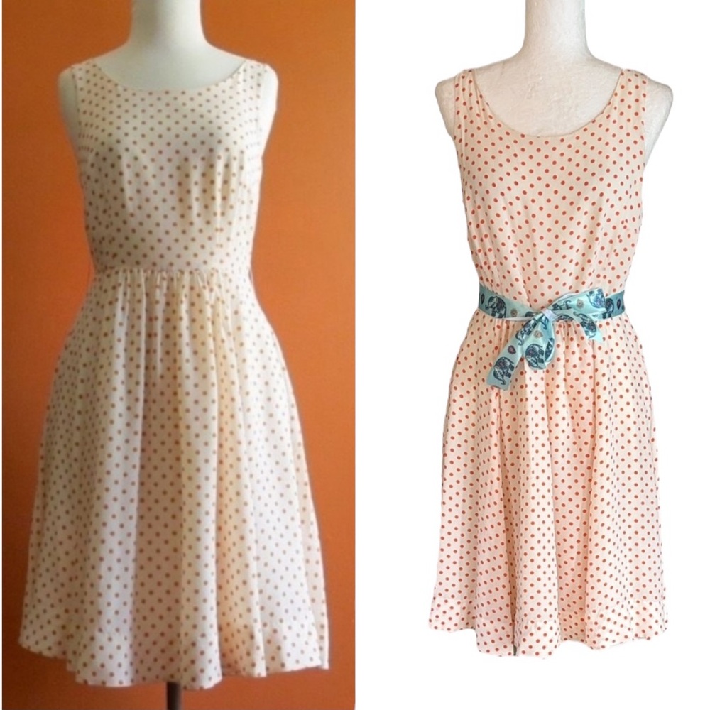 Anthropologie Moulinette Soeurs Silk Ivory Orange Polka Dot Retro Midi Dress  10